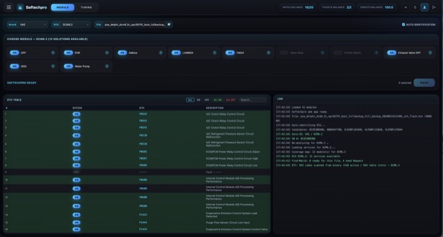 Softechpro 2.0.4 — VAG Delphi DCM6.2: DPF, EGR, AdBlue, Lambda, VMAX, NOx modules (12 solutions)